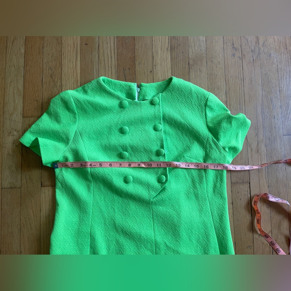 60S Vintage Bright Green Mini Dress - Picture 3 of 7